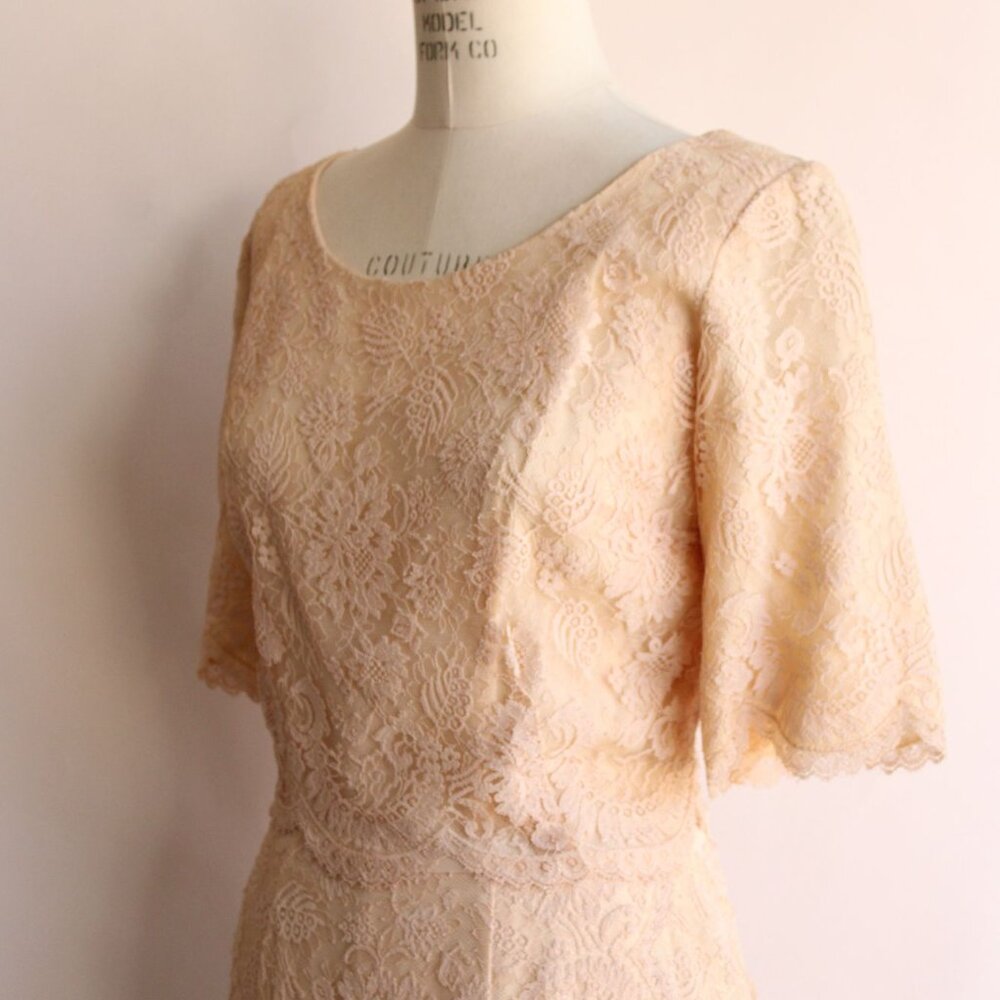 Vintage 1960s Dress, Pink Illusion Lace Fluttery Open Back - Picture 8 of 11
